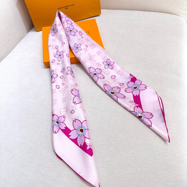 LV x TM MONOGRAM CHERRY BLOSSOM DOUBLE-SIDED PINK SILK SCARF 839488