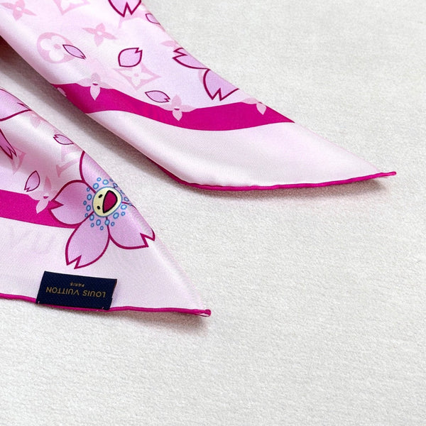 LV x TM MONOGRAM CHERRY BLOSSOM DOUBLE-SIDED PINK SILK SCARF 839488