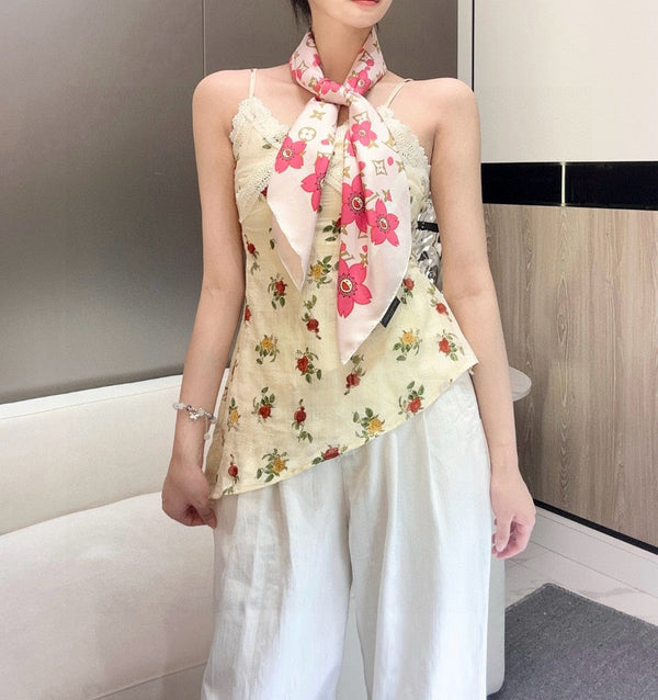 LV x TM MONOGRAM CHERRY BLOSSOM DOUBLE-SIDED PINK SILK SCARF 839486