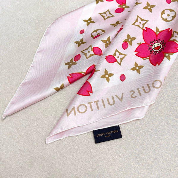 LV x TM MONOGRAM CHERRY BLOSSOM DOUBLE-SIDED PINK SILK SCARF 839486