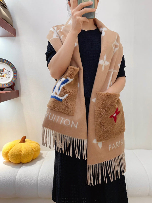 LV Brown and White Cashmere with Wool Pockets 839468