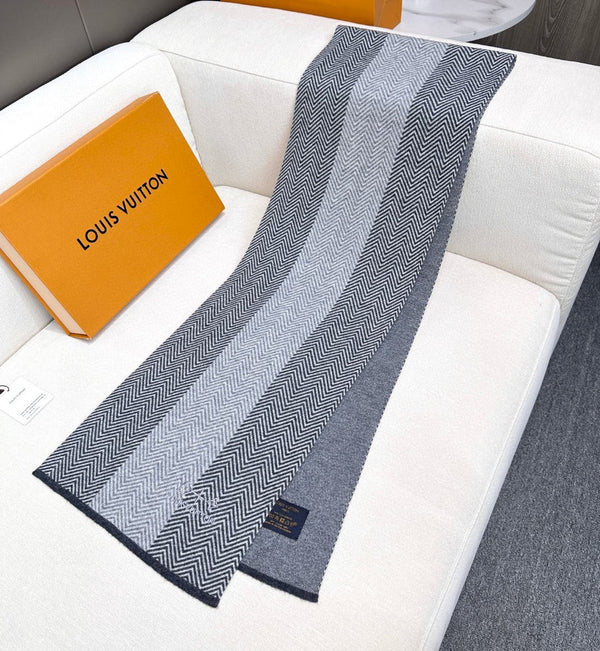 LV Scarf 180cm Gray Knitted Cashmere 838208