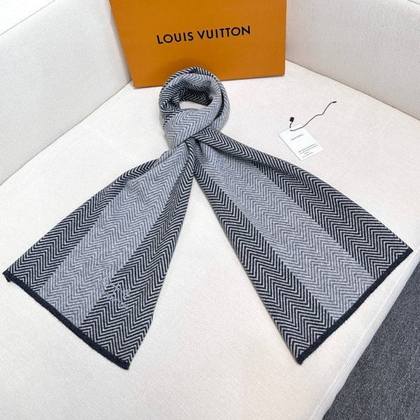 LV Scarf 180cm Gray Knitted Cashmere 838208