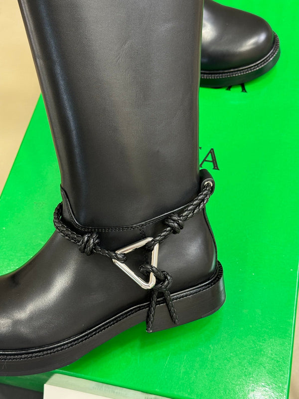 BV 25FW James Boots With Coaxial Detailing And Signature Metal Triangle in Black Calfskin