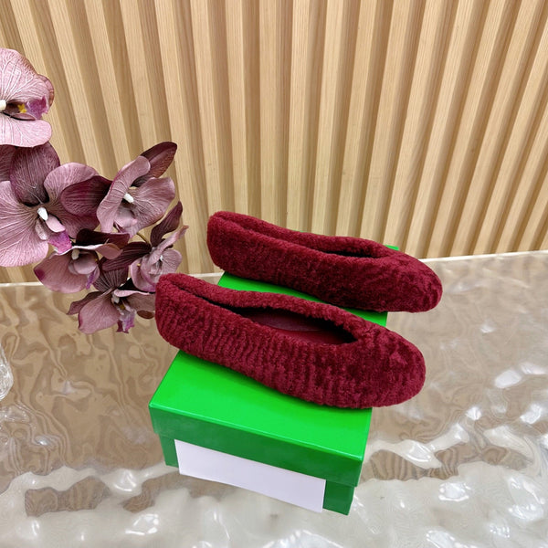 BV 25SS Shearling Ballerina in Wine Red Wool Sheepskin