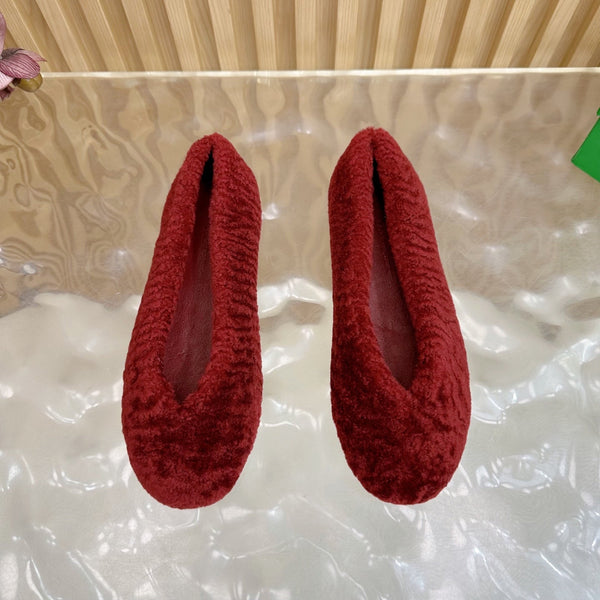 BV 25SS Shearling Ballerina in Wine Red Wool Sheepskin