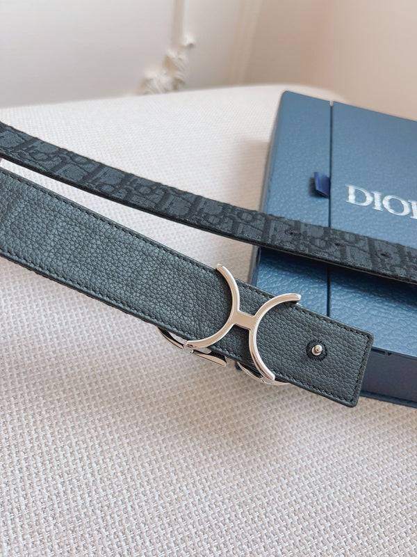 CD Belt 35mm Black Canvas Calfskin Silver Logo Buckle