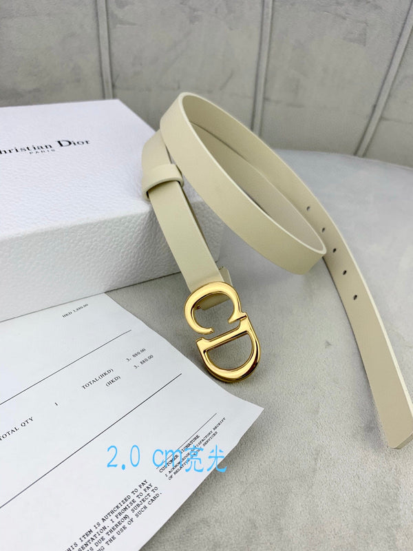 CD Saddle Belt 20mm Cream Calfskin Metal Buckle
