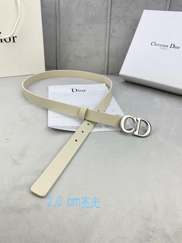 CD Saddle Belt 20mm Cream Calfskin Metal Buckle