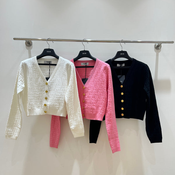 Fendi Letter Jacquard Viscose V-neck Long-Sleeved Cardigan