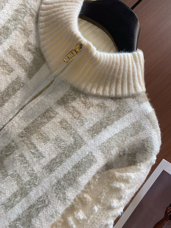 Fendi 25FW Knited Wool Jacquard Cream Cardigan