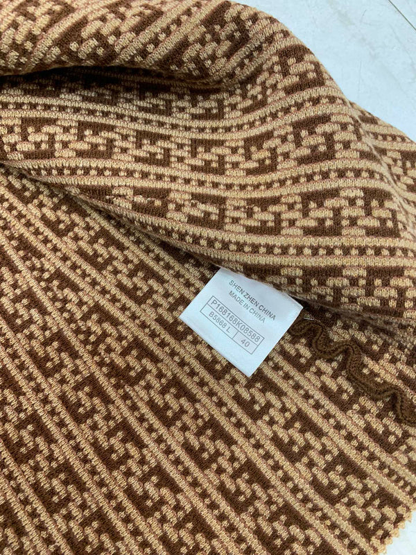 Fendi FF Logo Long Sleeve Jacquard Brown Fabric Wool Dress