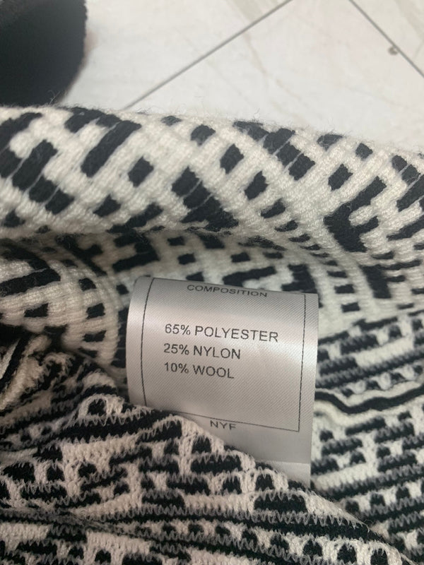 Fendi FF Logo Long Sleeve Jacquard Button Black White Fabric Wool Dress