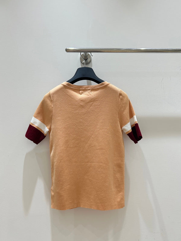 Fendi 25 Round Neck Knit Short-Sleeved Shirt Brown Tencel