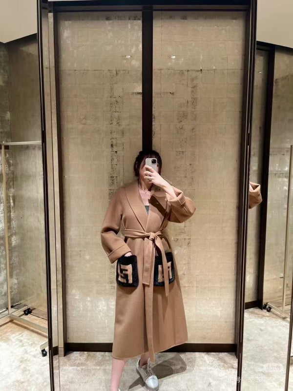 Fendi 25FW Double-Faced Cashmere Mink Heavy Coat