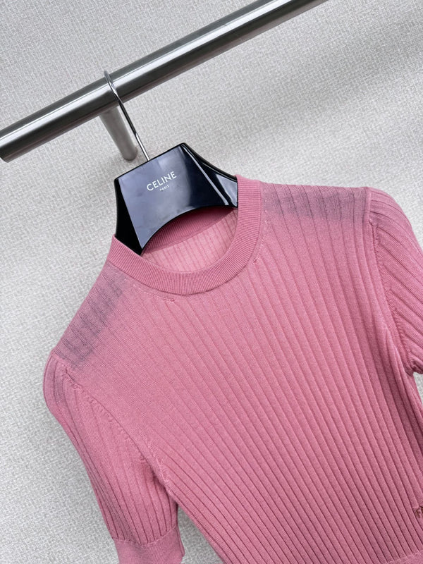 Fendi 25F Knitted Short Sleeves Shirt Pink Wool