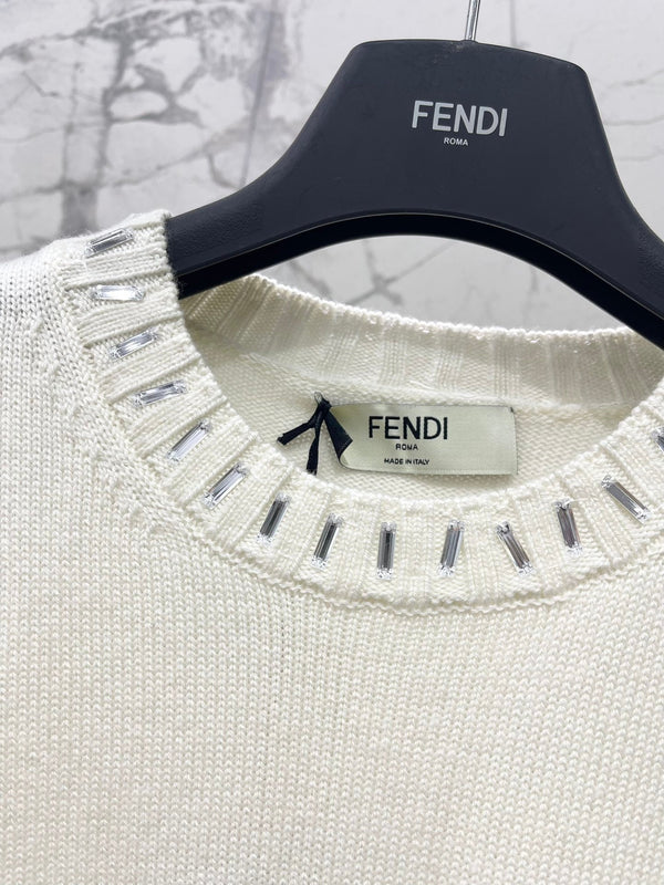 Fendi 25 Lazy-Style Crewneck Sweater White Cotton