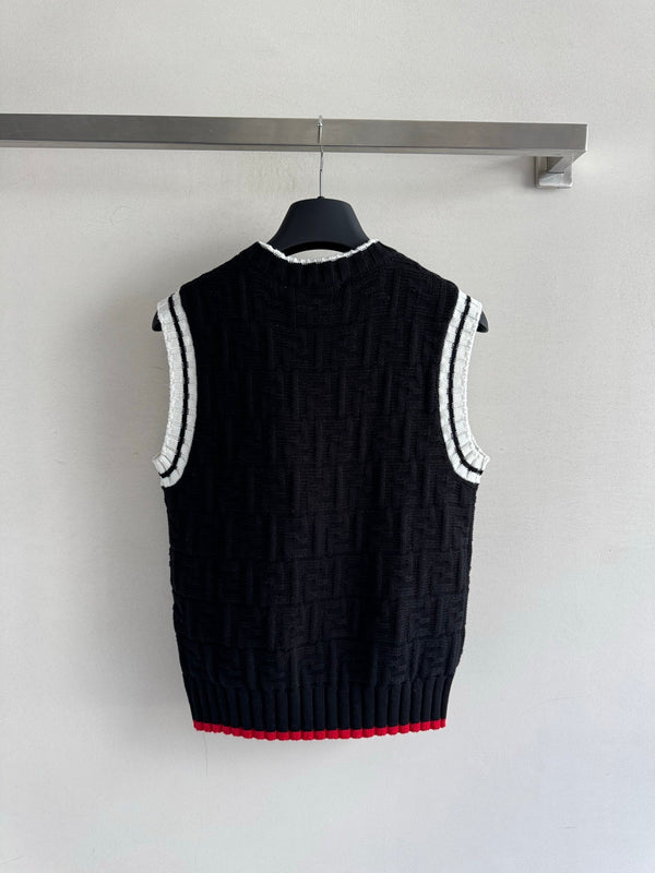 Fendi 25SS Double F Jacquard Knitted Wool Black Vest