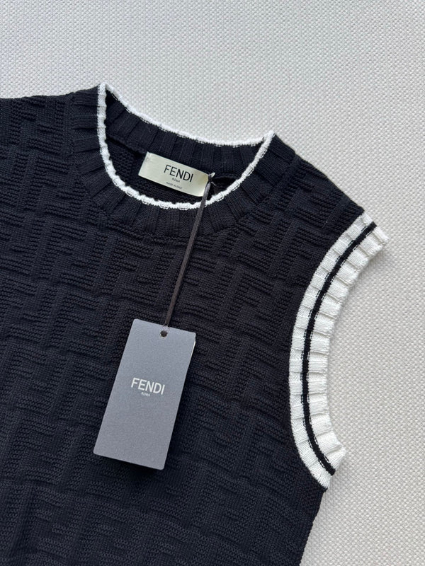 Fendi 25SS Double F Jacquard Knitted Wool Black Vest