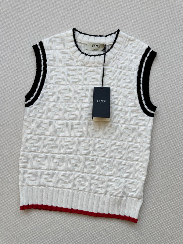 Fendi 25SS Double F Jacquard Knitted Wool White Vest