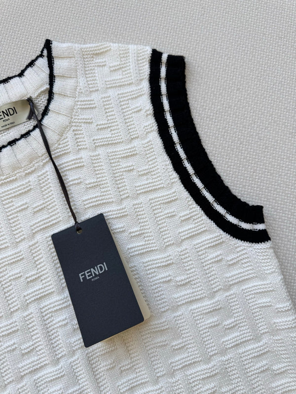 Fendi 25SS Double F Jacquard Knitted Wool White Vest