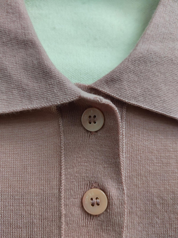 Fendi 25SS Polo Collar Lace Hem Soft Pink Cashmere Shirt