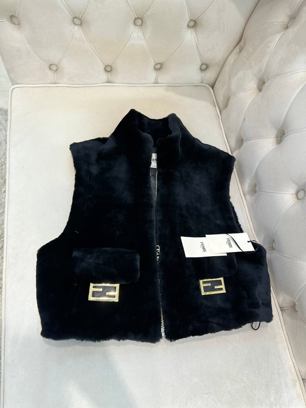 Fendi 25AW Merino Shearling Black Vest