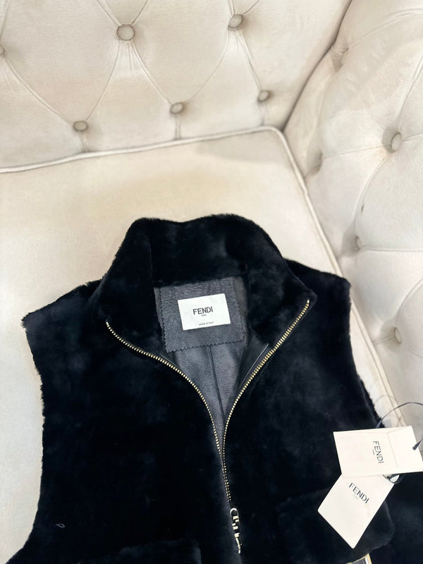 Fendi 25AW Merino Shearling Black Vest