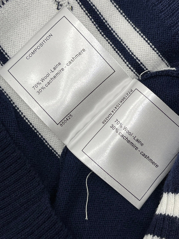 CC 25 Jacquard Double C Logo Pullover Sweater Blue Wool Cashmere