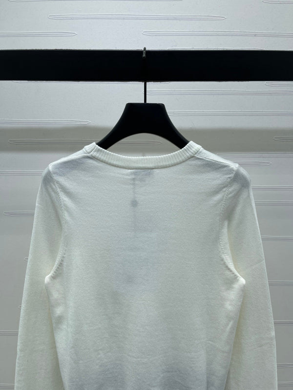 CC 25 Jacquard Double C Logo Pullover Sweater White Wool Cashmere