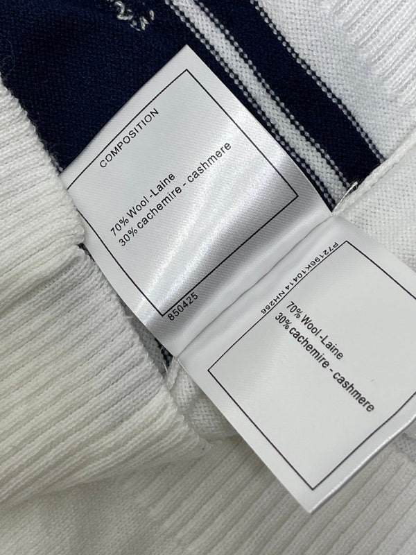 CC 25 Jacquard Double C Logo Pullover Sweater White Wool Cashmere