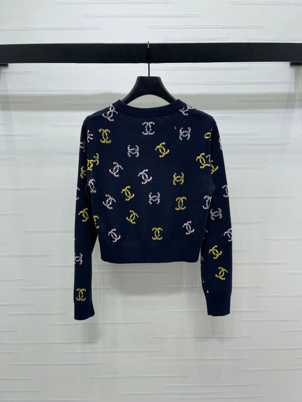 CC 25 Jacquard Long-Sleeved Pullover Sweater Black Wool