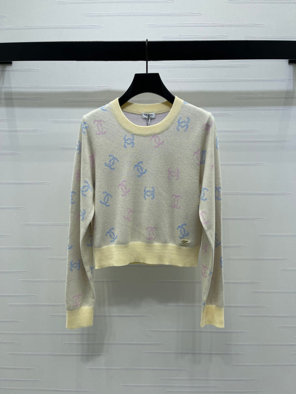 CC 25 Jacquard Long-Sleeved Pullover Sweater Yellow Wool