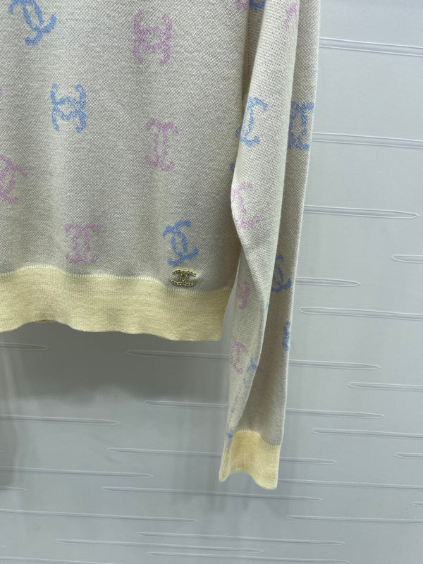 CC 25 Jacquard Long-Sleeved Pullover Sweater Yellow Wool