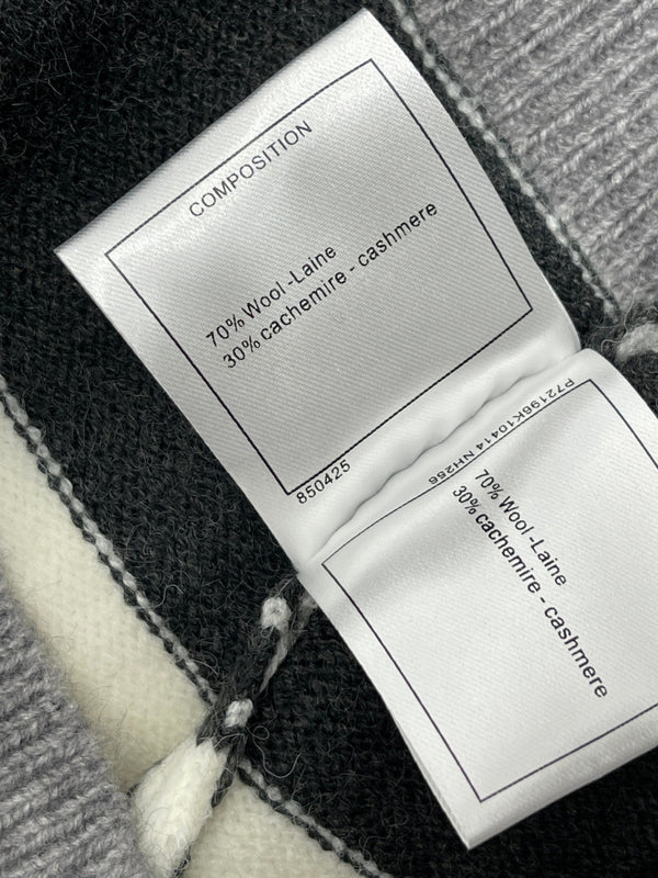 CC 25 Round-Neck Knitted Wool Cashmere Striped Cardigan