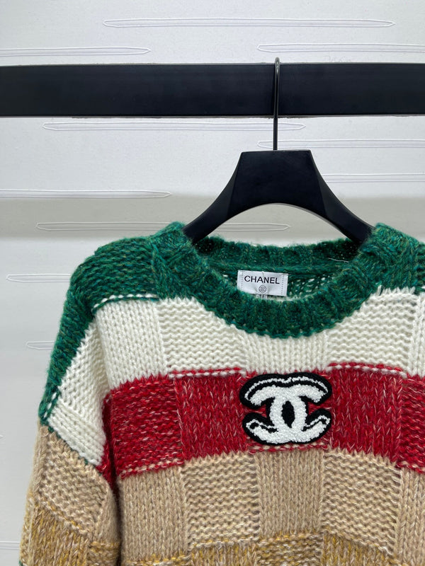 CC 25 Striped Long-Sleeved Pullover Sweater Green Wool