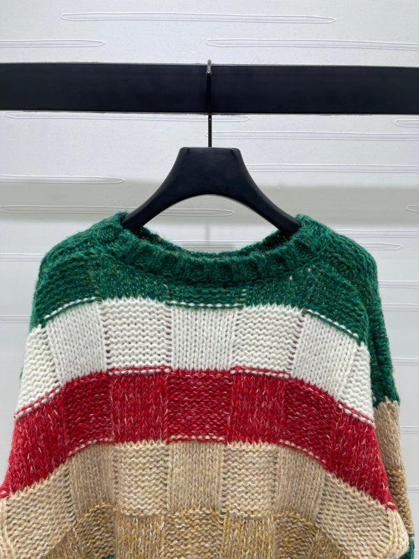 CC 25 Striped Long-Sleeved Pullover Sweater Green Wool