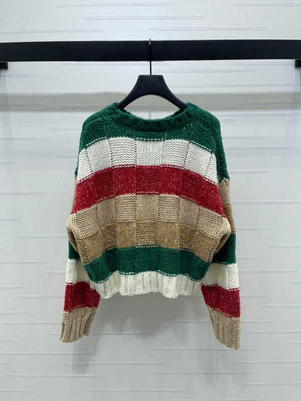 CC 25 Striped Long-Sleeved Pullover Sweater Green Wool