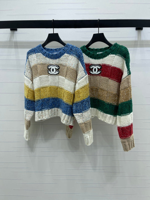 CC 25 Striped Long-Sleeved Pullover Sweater Blue Wool