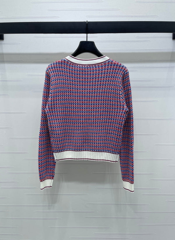 CC 25 Round Neck Knitted Wool Long-Sleeved Red Cardigan