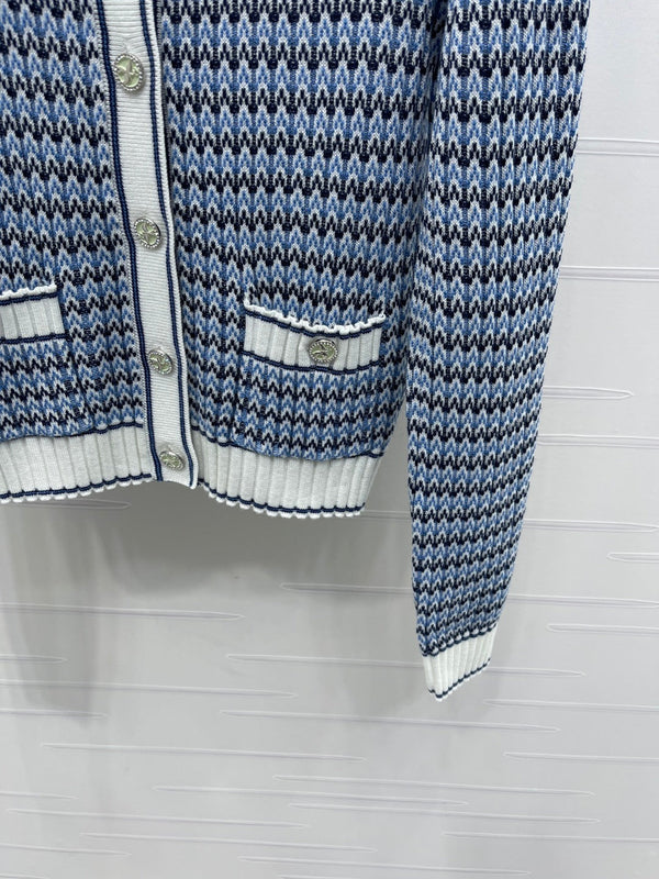 CC 25 Round Neck Knitted Wool Long-Sleeved Blue Cardigan