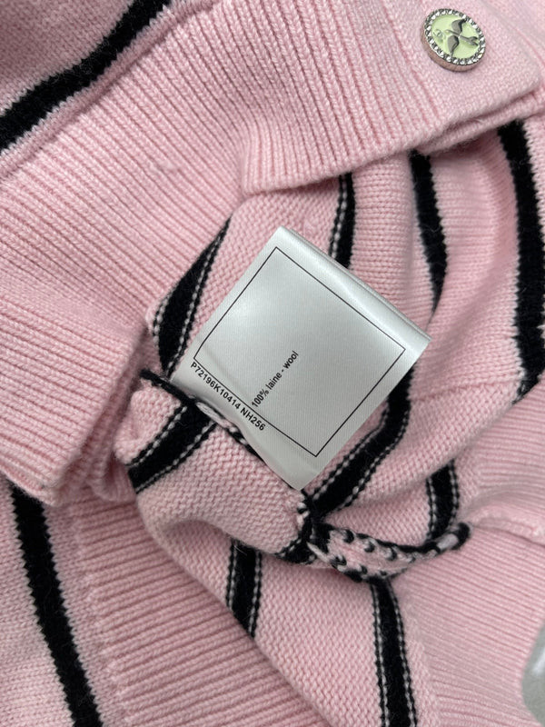 CC 25 Round Neck Striped Knitted Wool Pink Cardigan