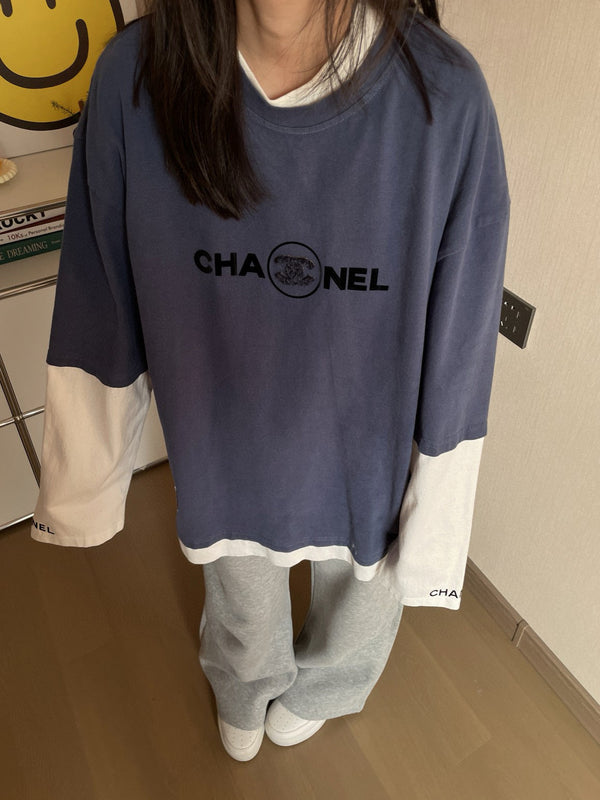 CC 25 Fake Two-Piece Design Long-Sleeved Sweater