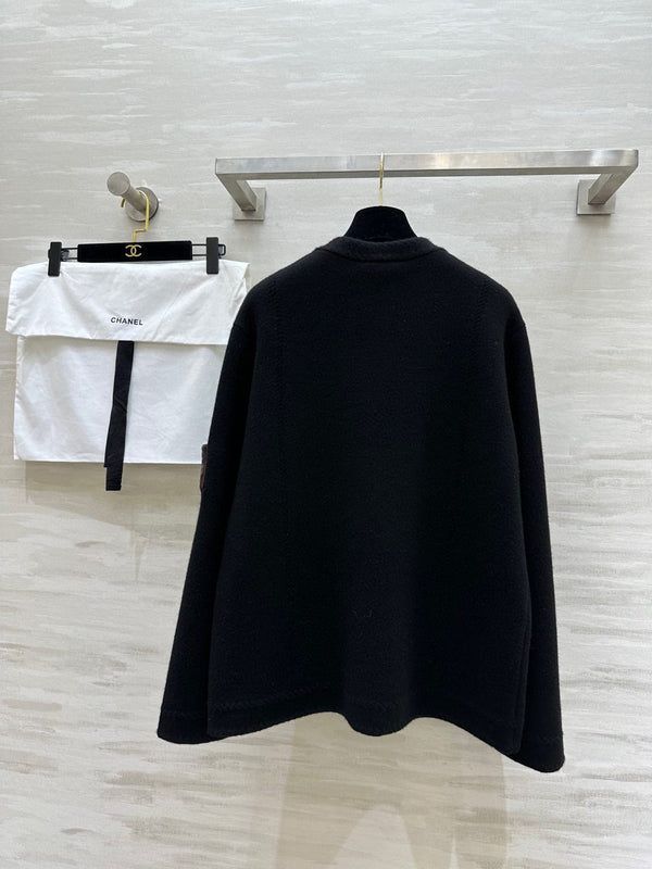 CC 24B Knitted Cashmere and Leather Black Cardigan