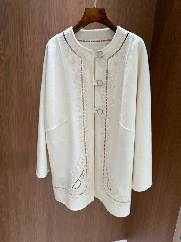 HM Couture Embroidered Cashmere Black Long Coat