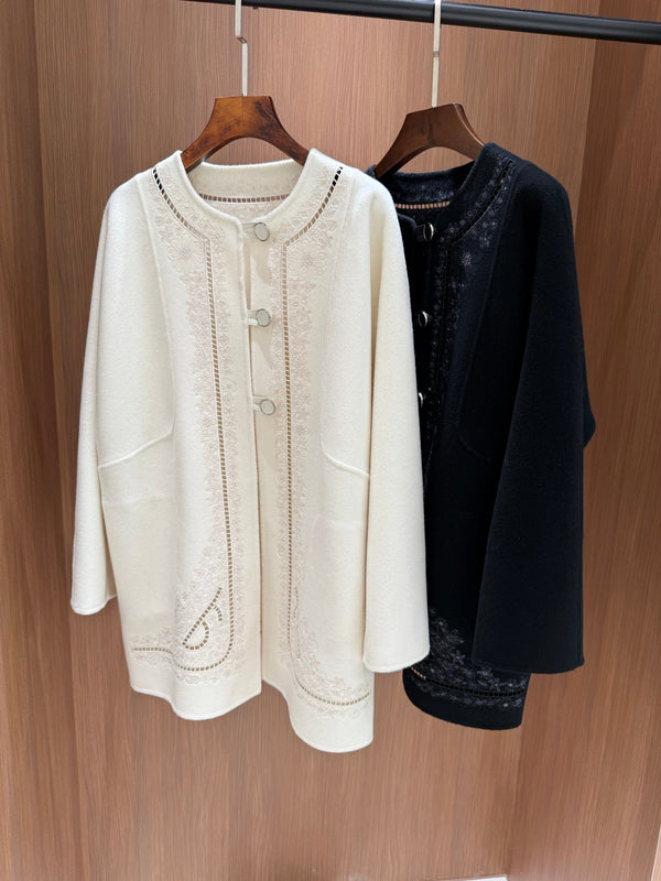 HM Couture Embroidered Cashmere Black Long Coat