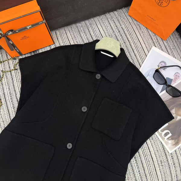 HM mid-length double-faced cashmere lapel black vest