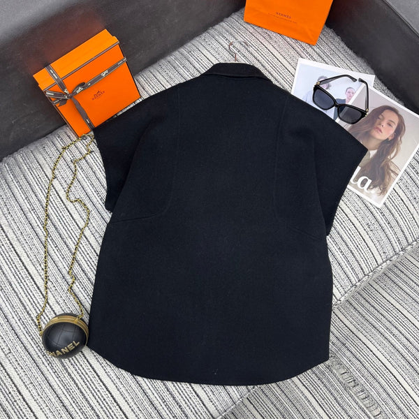 HM mid-length double-faced cashmere lapel black vest