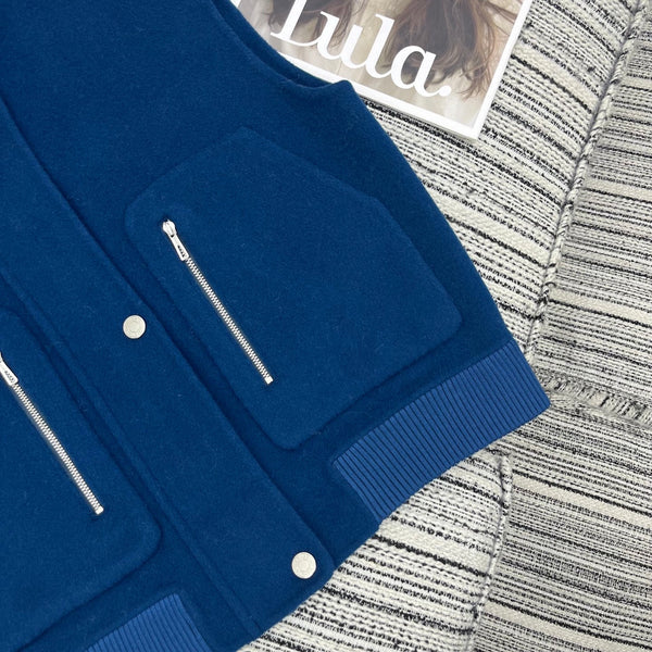 HM Stand-Up Collar Double-Faced Cashmere Blue Vest