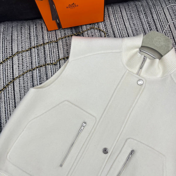 HM Stand-Up Collar Double-Faced Cashmere White Vest